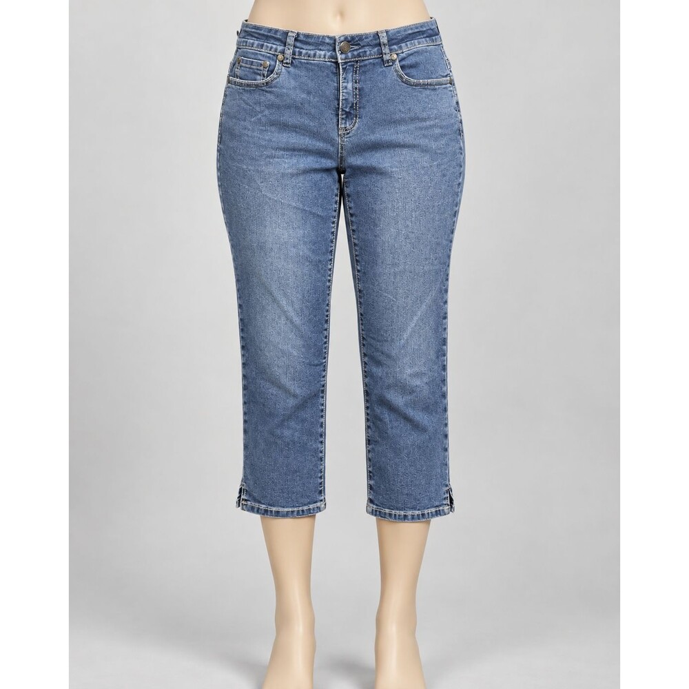 Roz & Ali Womens Size 6 Y2K Cropped Straight Jeans Medium Wash Capri Slit Hem